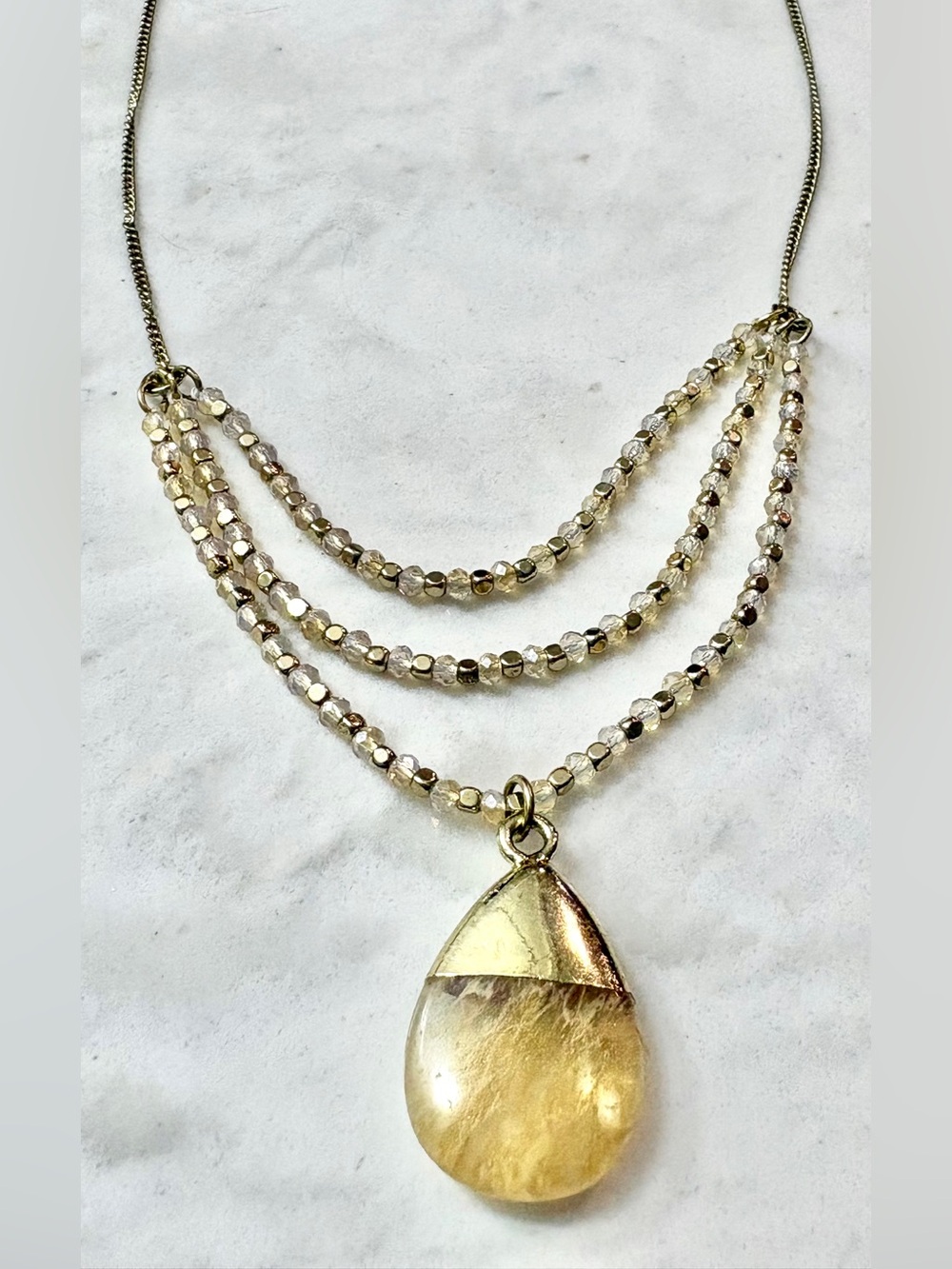Gorgeous 3-Tier Golden Rutilated Teardrop Pendant Necklace